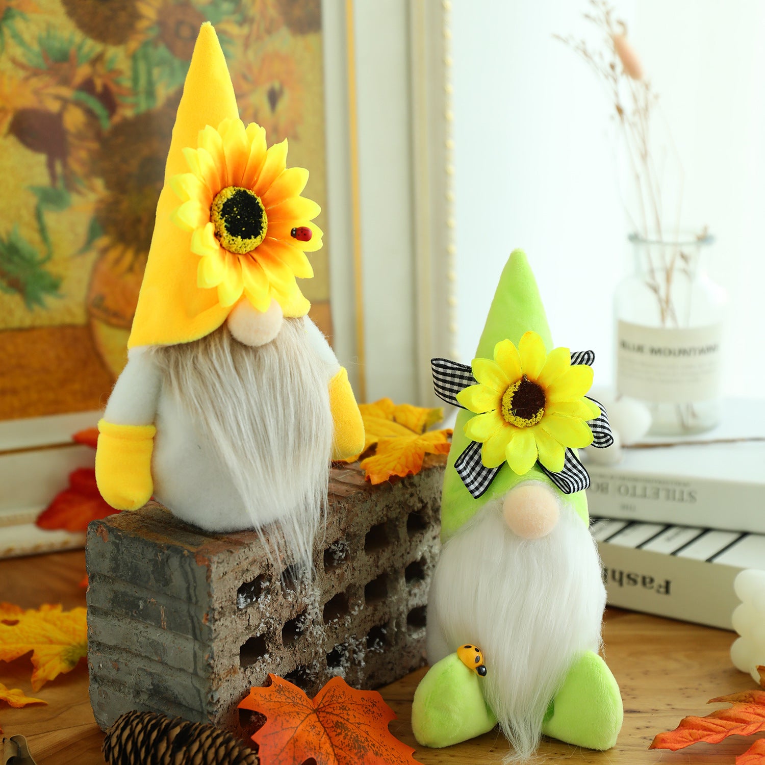Sunflower Bumble Bee Striped Gnome Scandinavian Honey Bee Elfs Home Decorative Plush Doll Figurines Faceless Doll Ornament 16