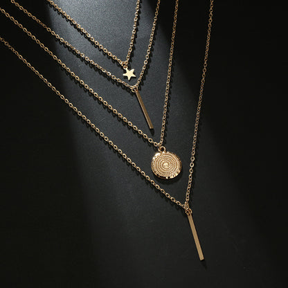 Geometric Disc Metal Wind Multi-Layer Necklace 1617866328286