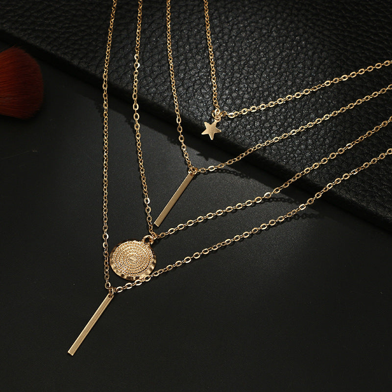 Geometric Disc Metal Wind Multi-Layer Necklace 1617866328287
