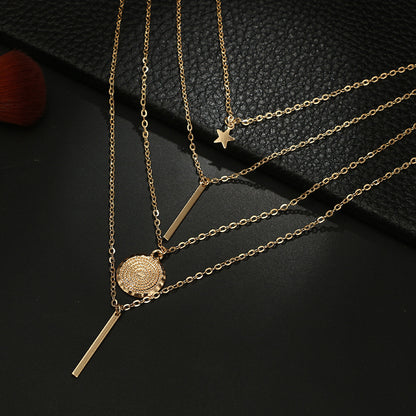 Geometric Disc Metal Wind Multi-Layer Necklace 1617866328287
