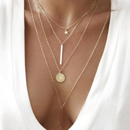 Geometric Disc Metal Wind Multi-Layer Necklace 1617866328291