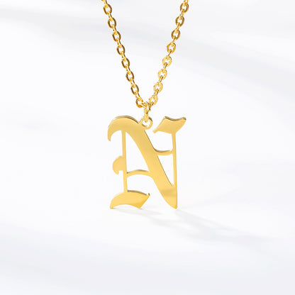 Ancient English Alphabet Initials Necklace Stainless Steel Necklace 1617873630098