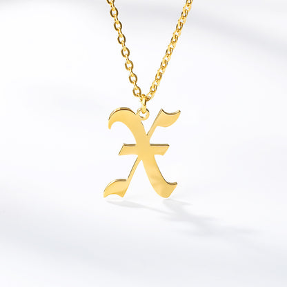 Ancient English Alphabet Initials Necklace Stainless Steel Necklace 1617873645004