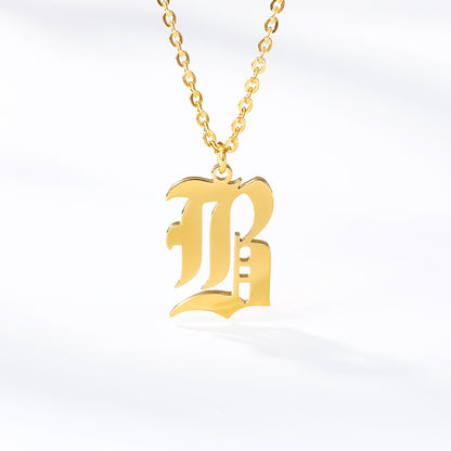 Ancient English Alphabet Initials Necklace Stainless Steel Necklace 1617943601249