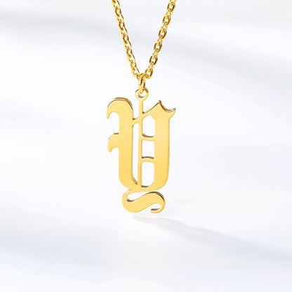 Ancient English Alphabet Initials Necklace Stainless Steel Necklace 1617943602134
