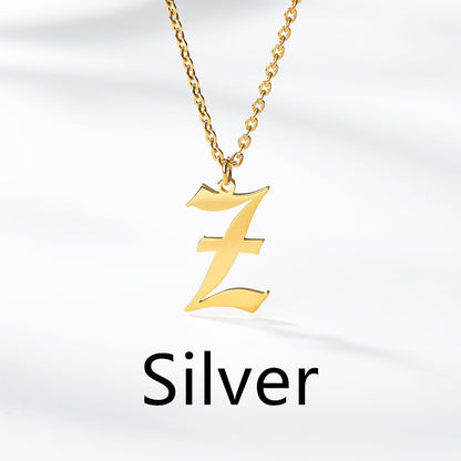 Ancient English Alphabet Initials Necklace Stainless Steel Necklace 1617944903574