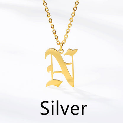 Ancient English Alphabet Initials Necklace Stainless Steel Necklace 1617944903575