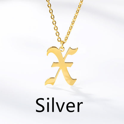 Ancient English Alphabet Initials Necklace Stainless Steel Necklace 1617944903588