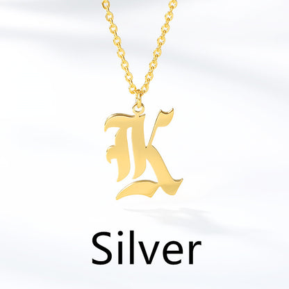 Ancient English Alphabet Initials Necklace Stainless Steel Necklace 1617944903592