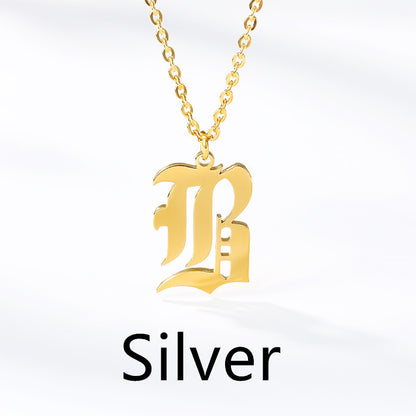Ancient English Alphabet Initials Necklace Stainless Steel Necklace 1617944903870