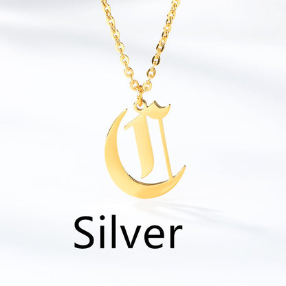 Ancient English Alphabet Initials Necklace Stainless Steel Necklace 1617944903875
