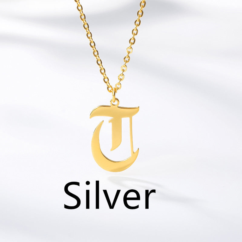Ancient English Alphabet Initials Necklace Stainless Steel Necklace 1617944904623