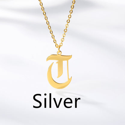 Ancient English Alphabet Initials Necklace Stainless Steel Necklace 1617944904623