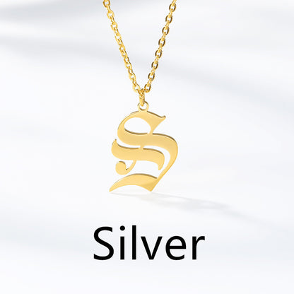 Ancient English Alphabet Initials Necklace Stainless Steel Necklace 1617944904632