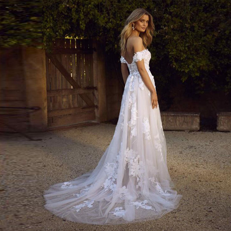 Lace Wedding Dresses Off The Shoulder Appliques A-Line Bride Dress Princess Wedding Gown Bridal Dress 1618038724403