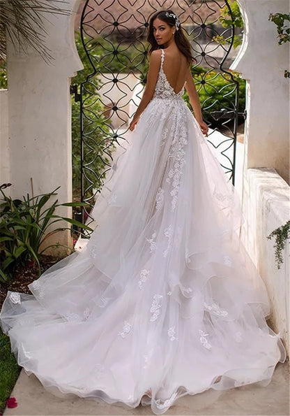 New Slim And Deep V Suspender Light Wedding Dress 1618105279852