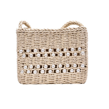 Fashion Messenger Bag Women Casual Western Style One-shoulder Pearl Straw Woven Bag 1618120067735