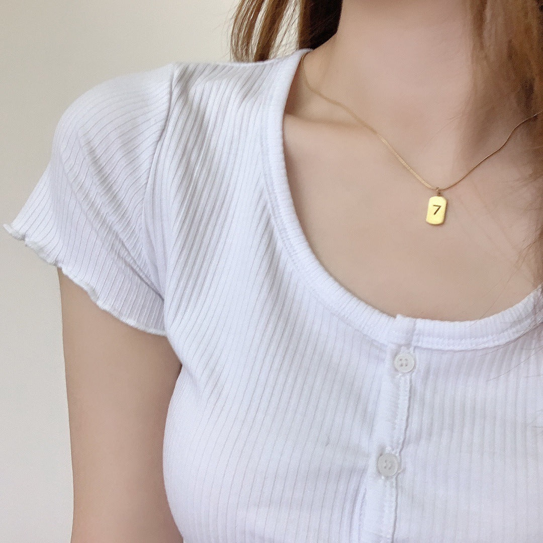 Lucky Number 7 Pendant Necklaces for Women Stainless Steel Gold Square Geometric Birthday Gift 1618289331213