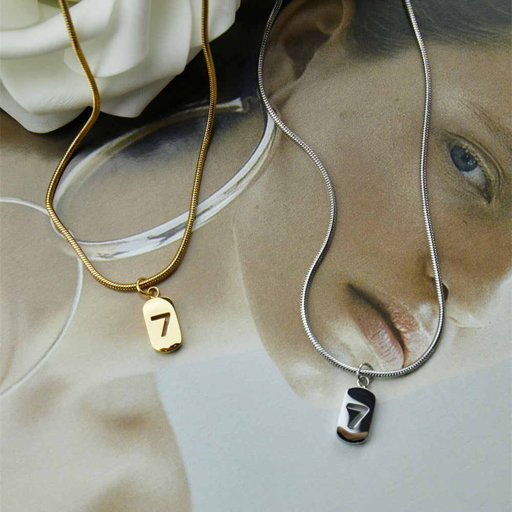 Lucky Number 7 Pendant Necklaces for Women Stainless Steel Gold Square Geometric Birthday Gift 1618289331229
