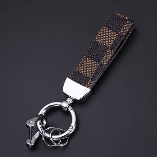 Luxury Genuine Leather Lanyard Keychain Men Women Square Pattern Gunmetal Buckle Car Key Ring Holder Jewelry Gift Chaveiro 16