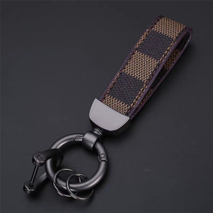Luxury Genuine Leather Lanyard Keychain Men Women Square Pattern Gunmetal Buckle Car Key Ring Holder Jewelry Gift Chaveiro 16