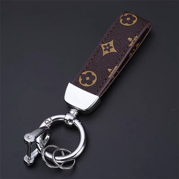 Luxury Genuine Leather Lanyard Keychain Men Women Square Pattern Gunmetal Buckle Car Key Ring Holder Jewelry Gift Chaveiro 16