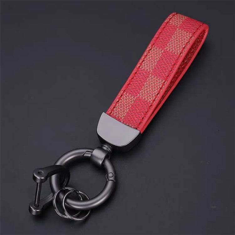Luxury Genuine Leather Lanyard Keychain Men Women Square Pattern Gunmetal Buckle Car Key Ring Holder Jewelry Gift Chaveiro 16