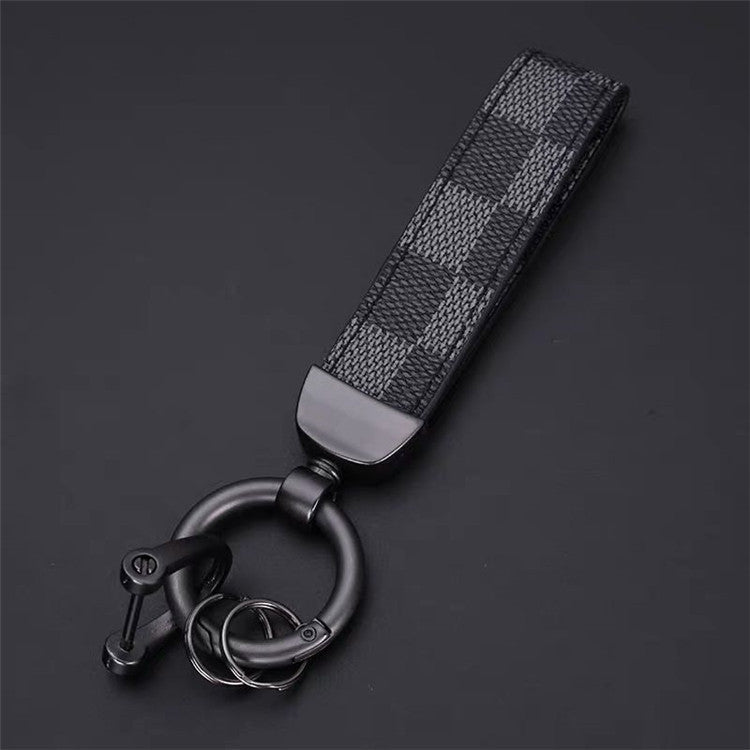 Luxury Genuine Leather Lanyard Keychain Men Women Square Pattern Gunmetal Buckle Car Key Ring Holder Jewelry Gift Chaveiro 16
