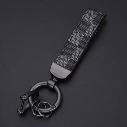 Luxury Genuine Leather Lanyard Keychain Men Women Square Pattern Gunmetal Buckle Car Key Ring Holder Jewelry Gift Chaveiro 16