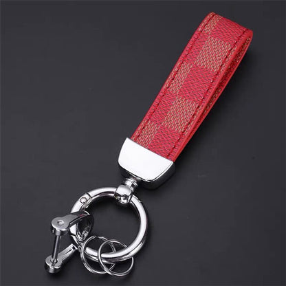 Luxury Genuine Leather Lanyard Keychain Men Women Square Pattern Gunmetal Buckle Car Key Ring Holder Jewelry Gift Chaveiro 16
