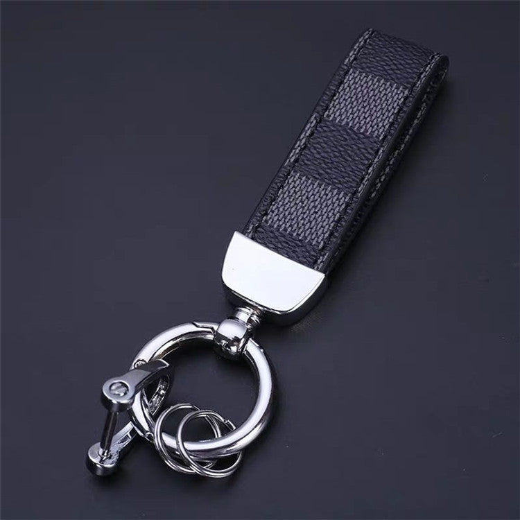 Luxury Genuine Leather Lanyard Keychain Men Women Square Pattern Gunmetal Buckle Car Key Ring Holder Jewelry Gift Chaveiro 16