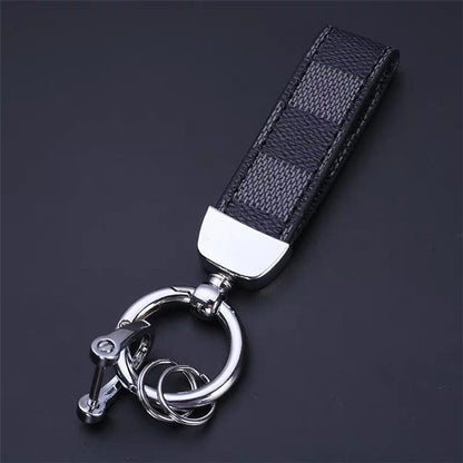 Luxury Genuine Leather Lanyard Keychain Men Women Square Pattern Gunmetal Buckle Car Key Ring Holder Jewelry Gift Chaveiro 16