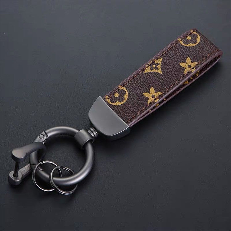 Luxury Genuine Leather Lanyard Keychain Men Women Square Pattern Gunmetal Buckle Car Key Ring Holder Jewelry Gift Chaveiro 16