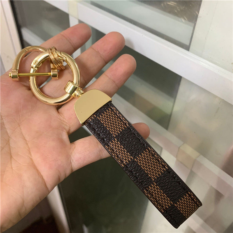 Luxury Genuine Leather Lanyard Keychain Men Women Square Pattern Gunmetal Buckle Car Key Ring Holder Jewelry Gift Chaveiro 16