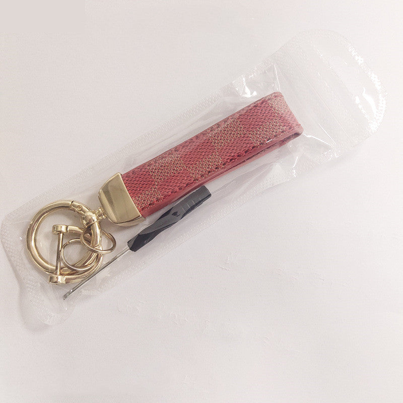 Luxury Genuine Leather Lanyard Keychain Men Women Square Pattern Gunmetal Buckle Car Key Ring Holder Jewelry Gift Chaveiro 16