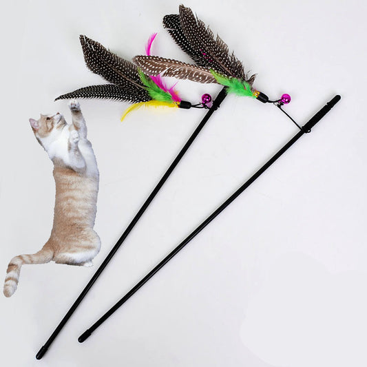 Pearl Bird Funny Cat Stick Feather Pet Toy Bell Funny Cat Stick 1618405248344