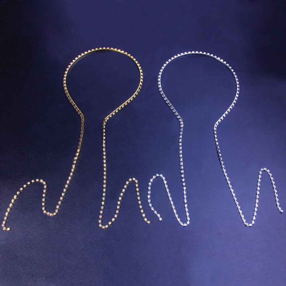 European And American Hot-selling Single-chain With Diamond Headband, Temperament And Personality, Back-hung Hairpin, Simple 
