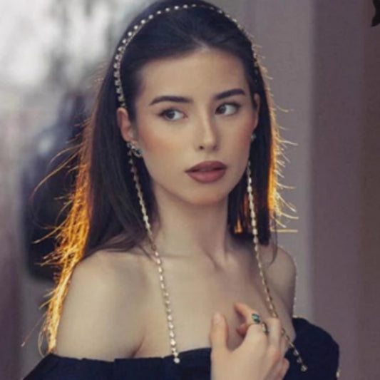 European And American Hot-selling Single-chain With Diamond Headband, Temperament And Personality, Back-hung Hairpin, Simple 