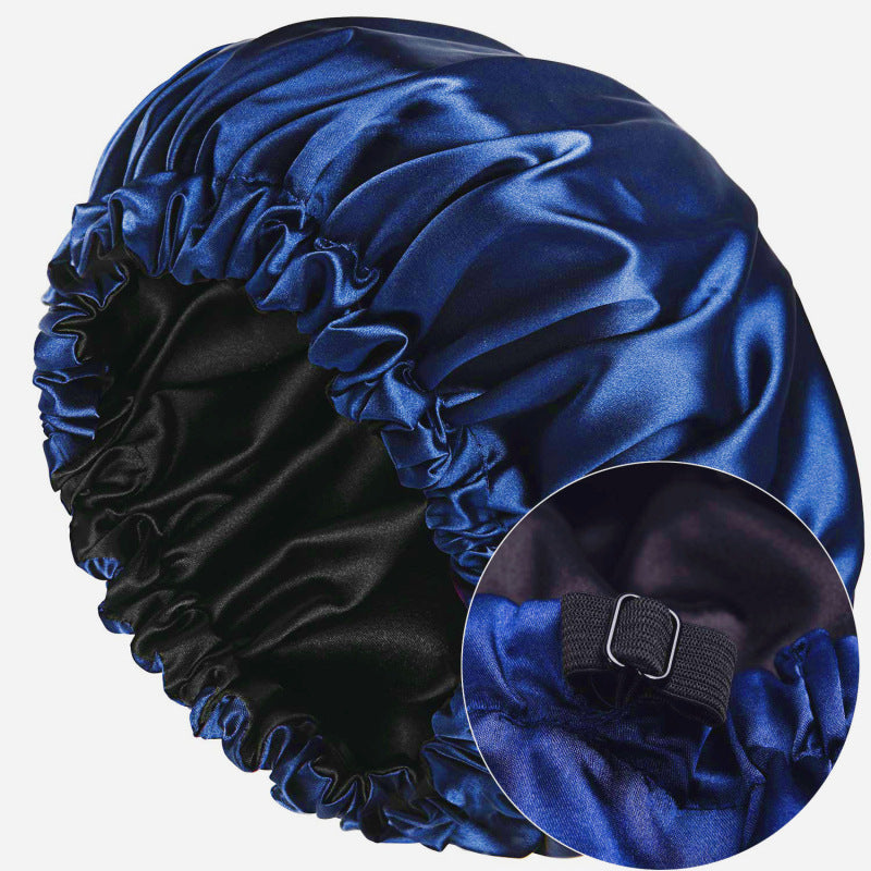 Cross-Border Source Of Double-Layer Satin Night Women's Long Hair Confinement Hair Care Chemotherapy Hat Wide-Brim Elastic Ad
