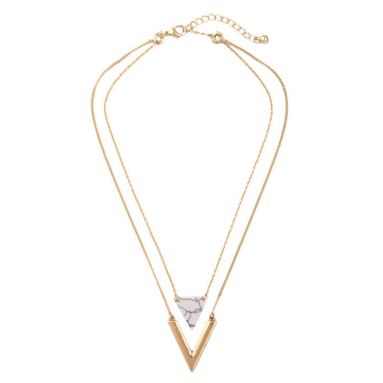 Turquoise Geometric Pendant Double-Layer Necklace Can Be Detached And Simple 1618457290232
