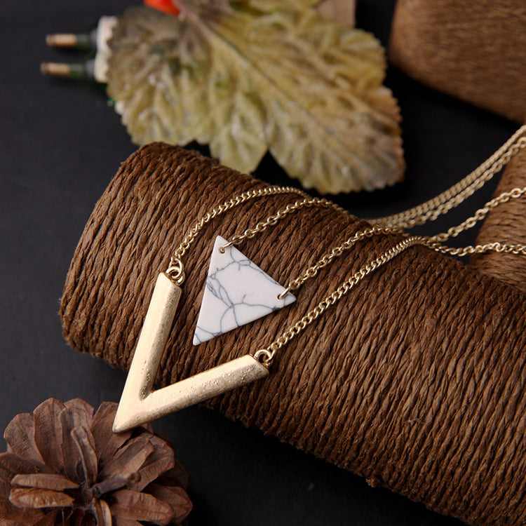 Turquoise Geometric Pendant Double-Layer Necklace Can Be Detached And Simple 1618457290234
