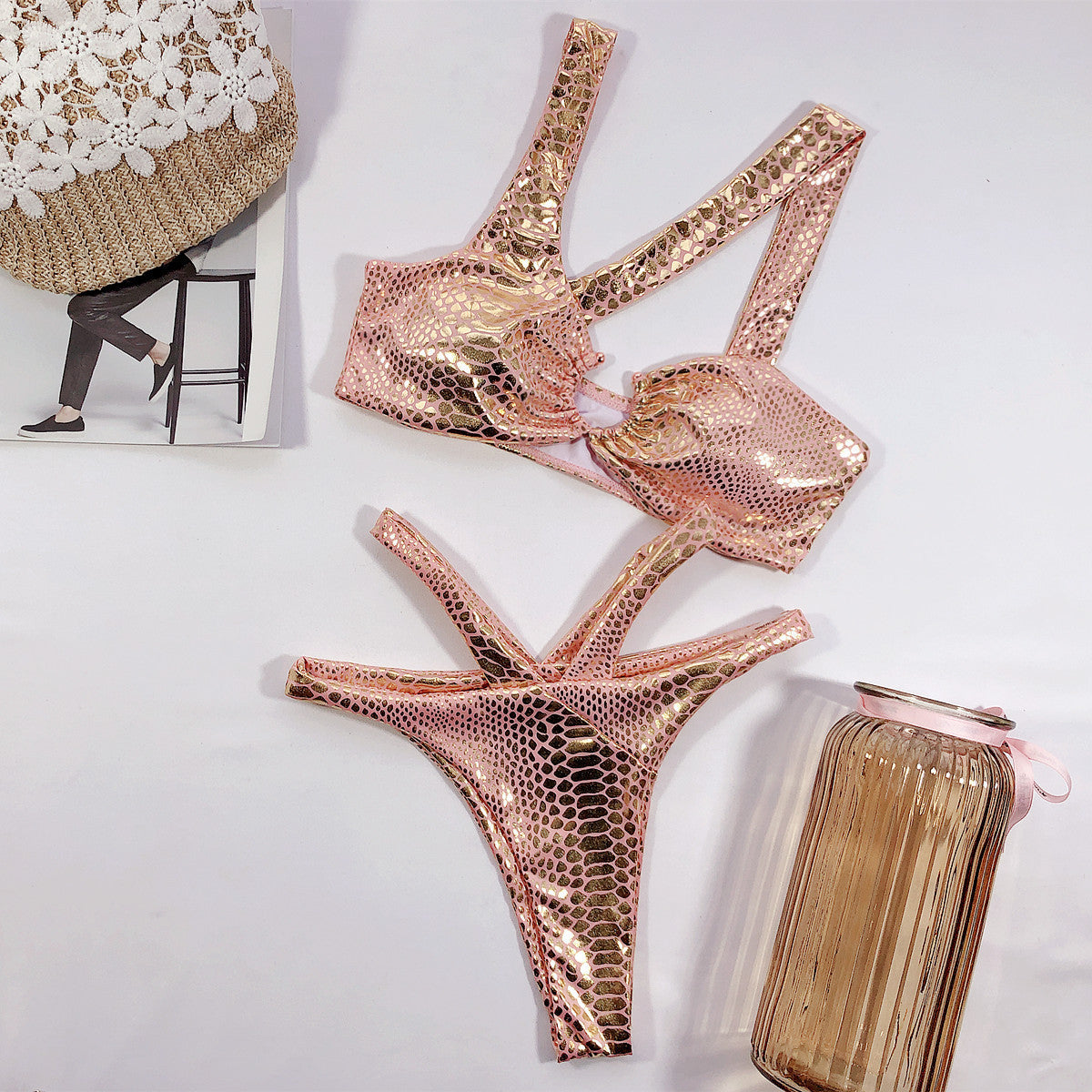 Sm-1952 Bikini Sexy Bikini Bronzing Fabric Snake Pattern Swimsuit Ladies One-Piece Swimwear New 1618458950676