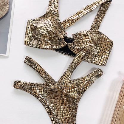 Sm-1952 Bikini Sexy Bikini Bronzing Fabric Snake Pattern Swimsuit Ladies One-Piece Swimwear New 1618458950842