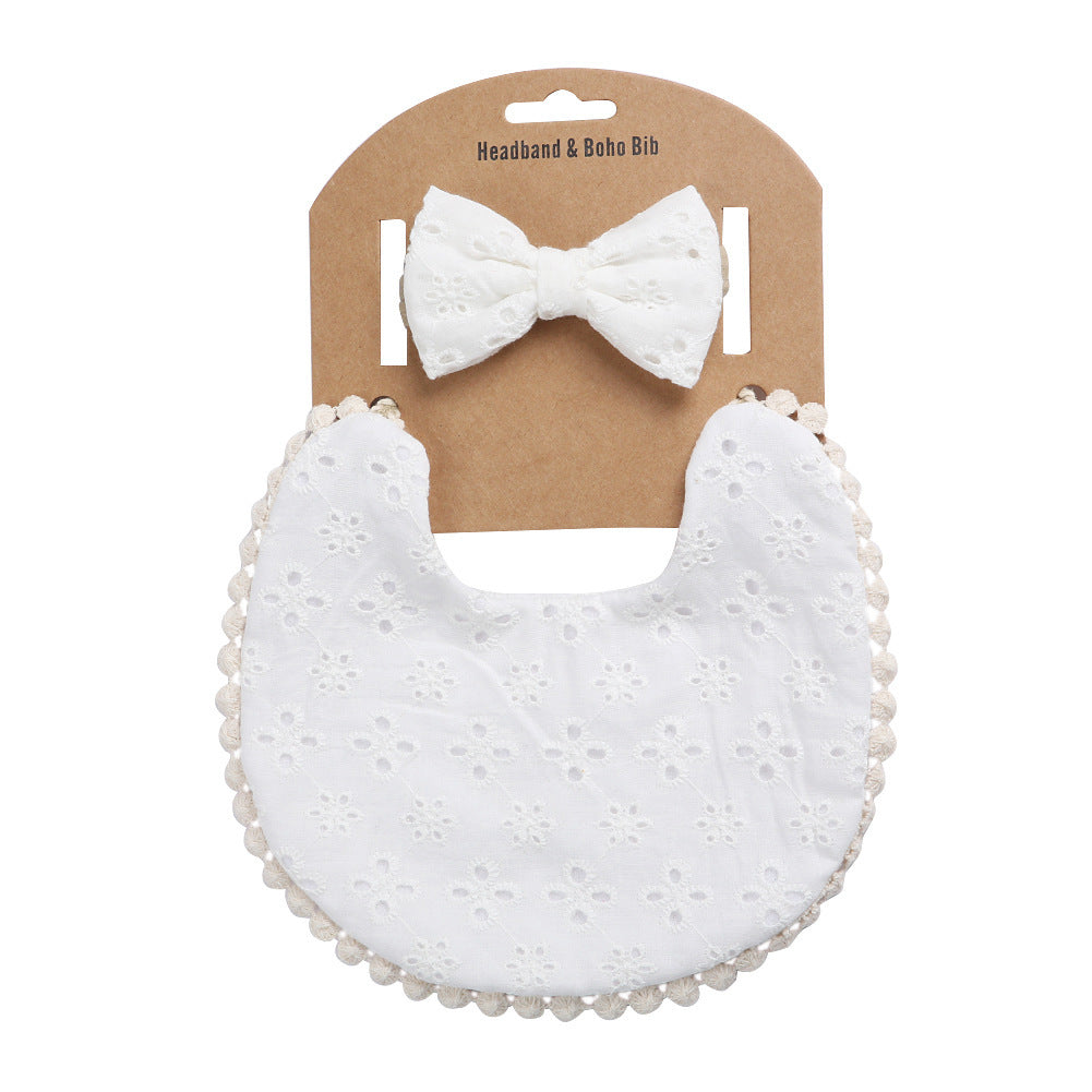 European And American Cotton Cute Floral Baby Anti-Spitting Milk Saliva Towel Newborn Printing Bib  Headband Set 161845946610