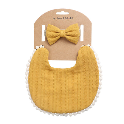 European And American Cotton Cute Floral Baby Anti-Spitting Milk Saliva Towel Newborn Printing Bib  Headband Set 161845946610