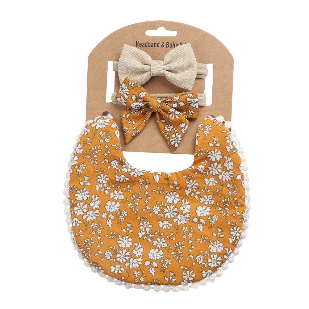 European And American Cotton Cute Floral Baby Anti-Spitting Milk Saliva Towel Newborn Printing Bib  Headband Set 161845946638