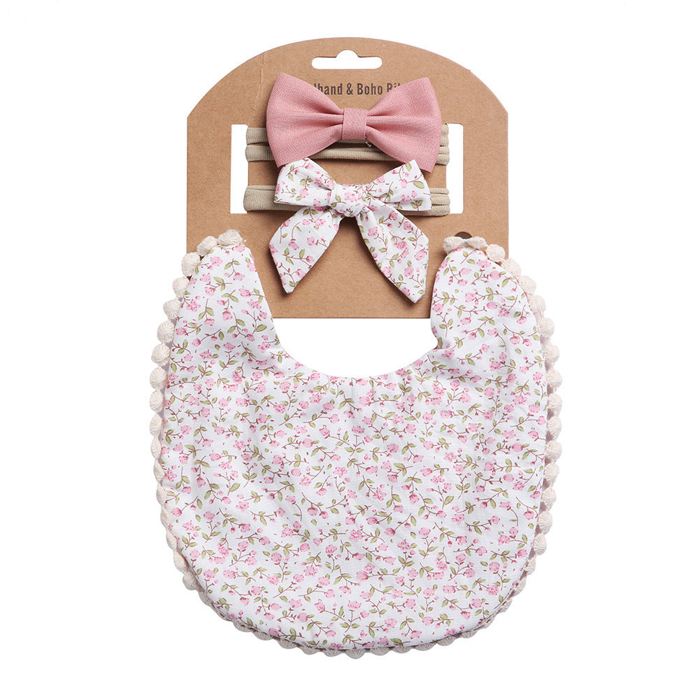European And American Cotton Cute Floral Baby Anti-Spitting Milk Saliva Towel Newborn Printing Bib  Headband Set 161845946639