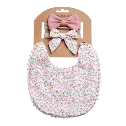 European And American Cotton Cute Floral Baby Anti-Spitting Milk Saliva Towel Newborn Printing Bib  Headband Set 161845946639