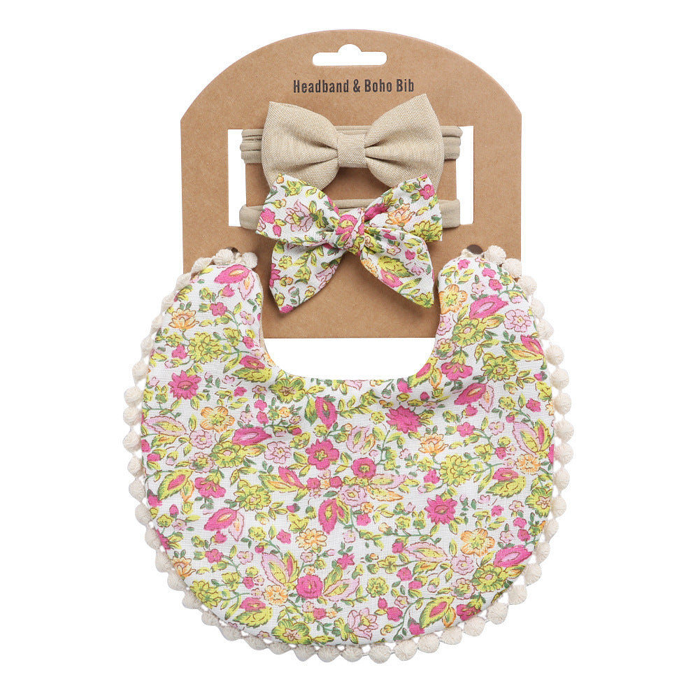 European And American Cotton Cute Floral Baby Anti-Spitting Milk Saliva Towel Newborn Printing Bib  Headband Set 161845946639