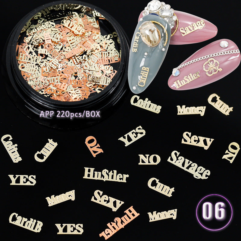 Ultra Thin Computer Chip Manicure Hollow Metal Chip English Letter Snowflake Christmas Nail Patch 1618537565992